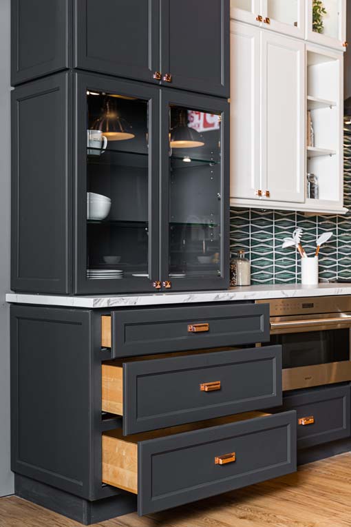 Dark kitchen cabinets and drawers
